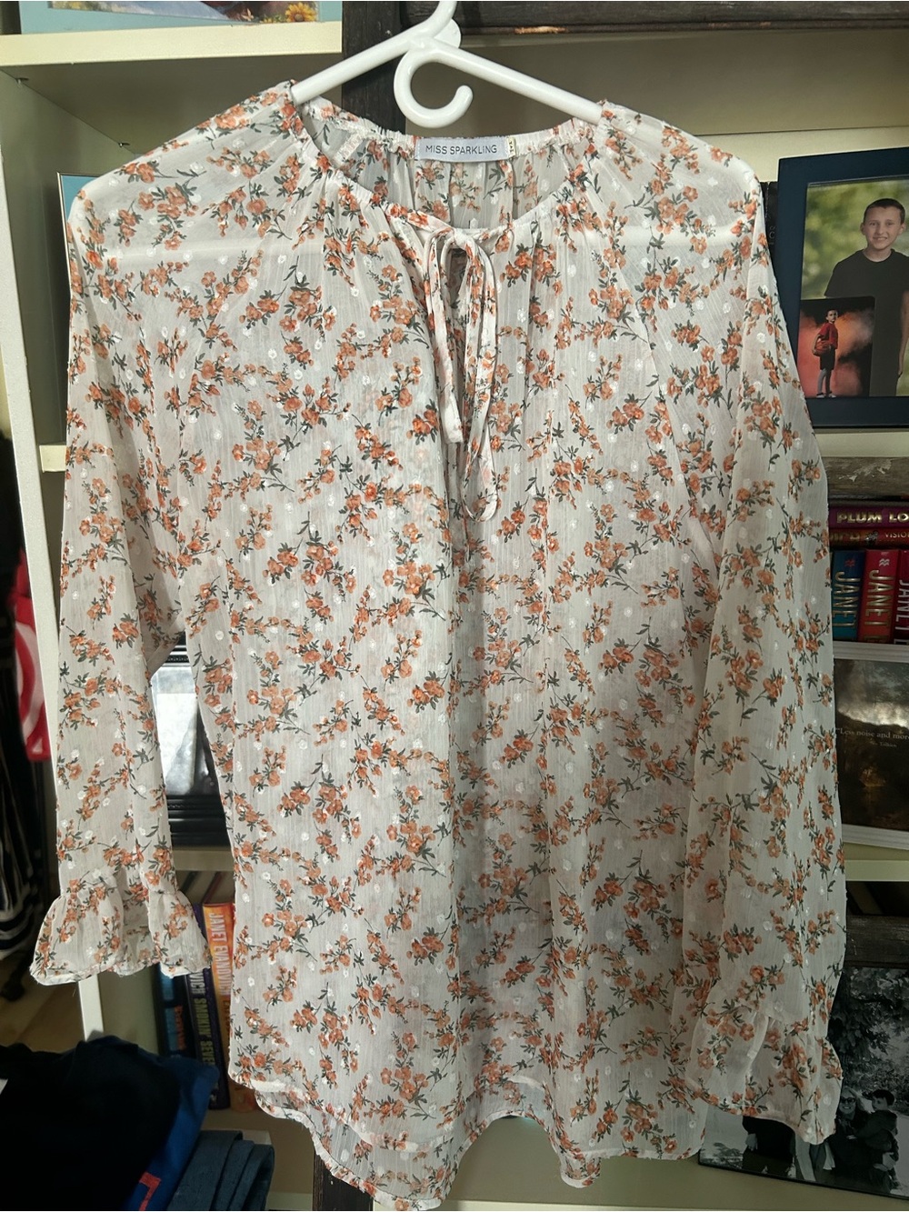 Miss Sparkling Ivory Blouse with Orange Floral Print